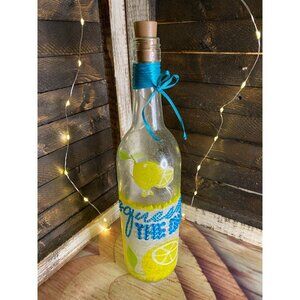 Handmade Lighted Wine Bottle "Squeeze The Day" Lemon Nightlight Farmhouse Decor